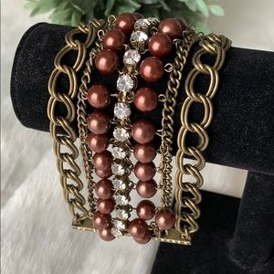 Bronze and gold with rhinestone magnet bracelet